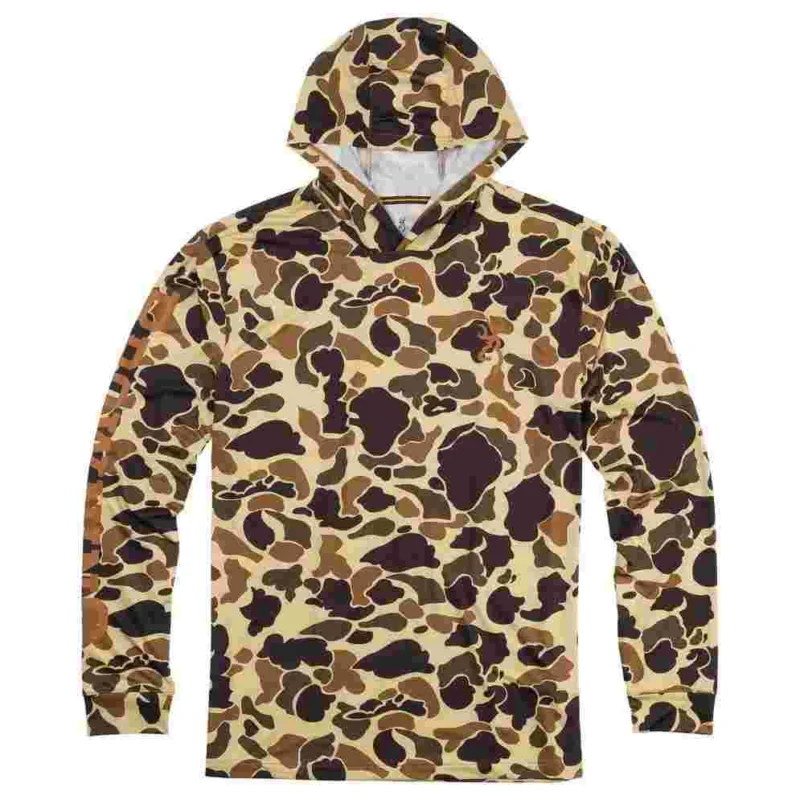 Browning Hooded Long Sleeve Tech Shirt Vintage Tan Camo 2XL